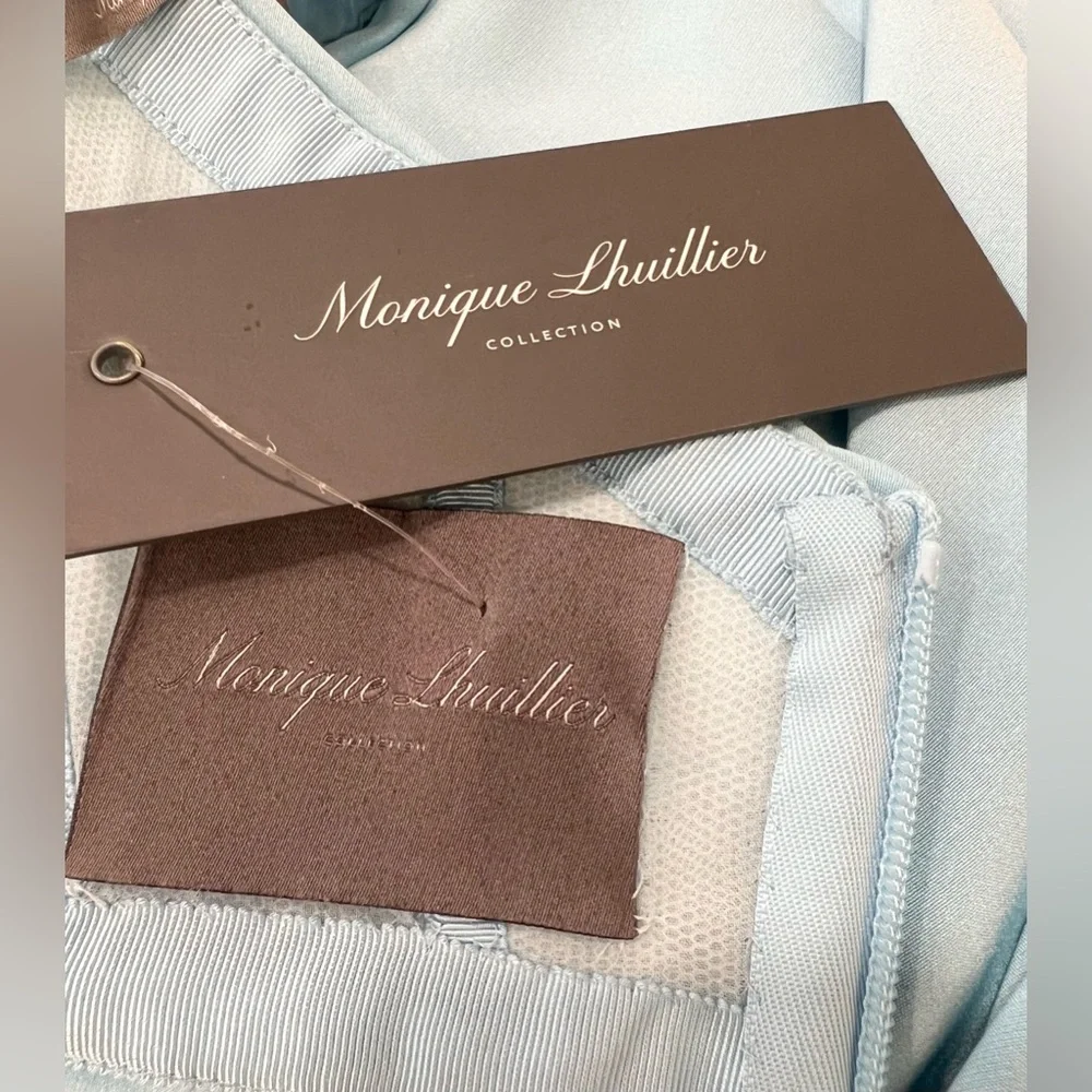 Monique Lhuillier Collection Draped Off-The-Shoulder Silk Gown Blue Maxi Dress - Picture 11 of 15